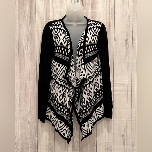 FADED GLORY black and white open front cardigan/ size L - Picture 3 of 4